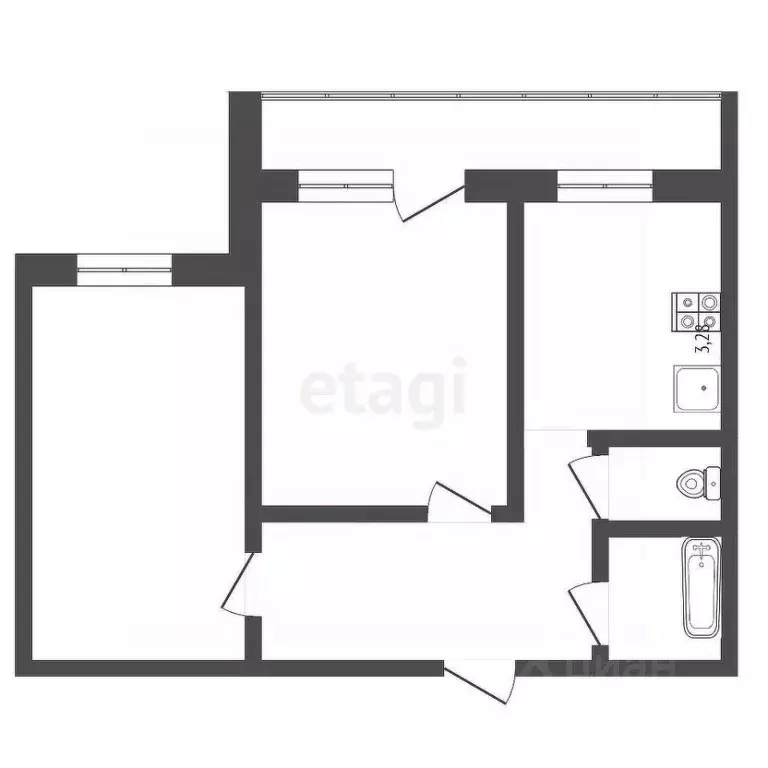 2-к кв. Томская область, Томск ул. Пирогова, 5 (45.5 м) - Фото 1