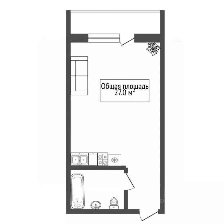 Студия Новосибирская область, Новосибирск ул. Фадеева, 66/5 (27.0 м) - Фото 1