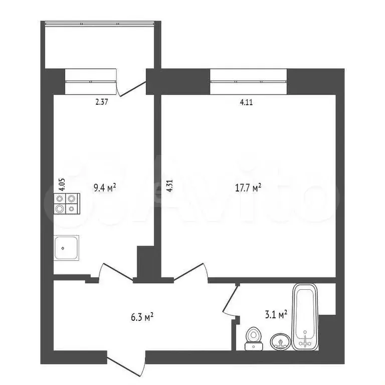 1-к. квартира, 36,5 м, 1/9 эт. - Фото 0
