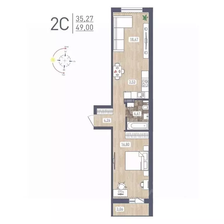 2-к кв. Новосибирская область, Новосибирск ул. Забалуева, 69 (49.0 м) - Фото 0