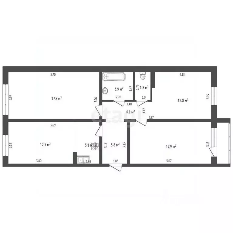 3-к кв. Алтайский край, Барнаул Северный Власихинский проезд, 96 (81.7 ... - Фото 2