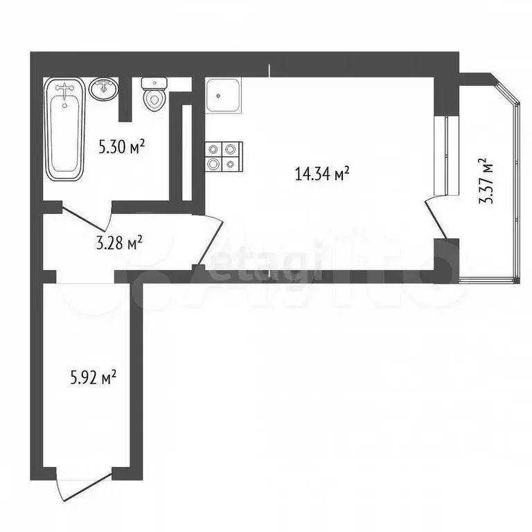 Квартира-студия, 29 м, 2/14 эт. - Фото 0