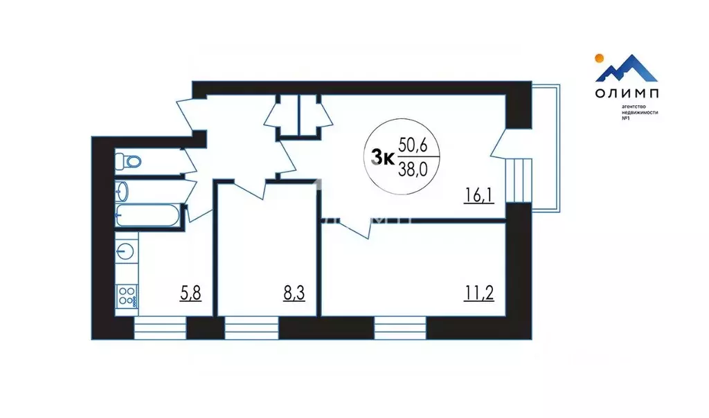 3-к кв. Вологодская область, Вологда Зосимовская ул., 91 (50.6 м) - Фото 2