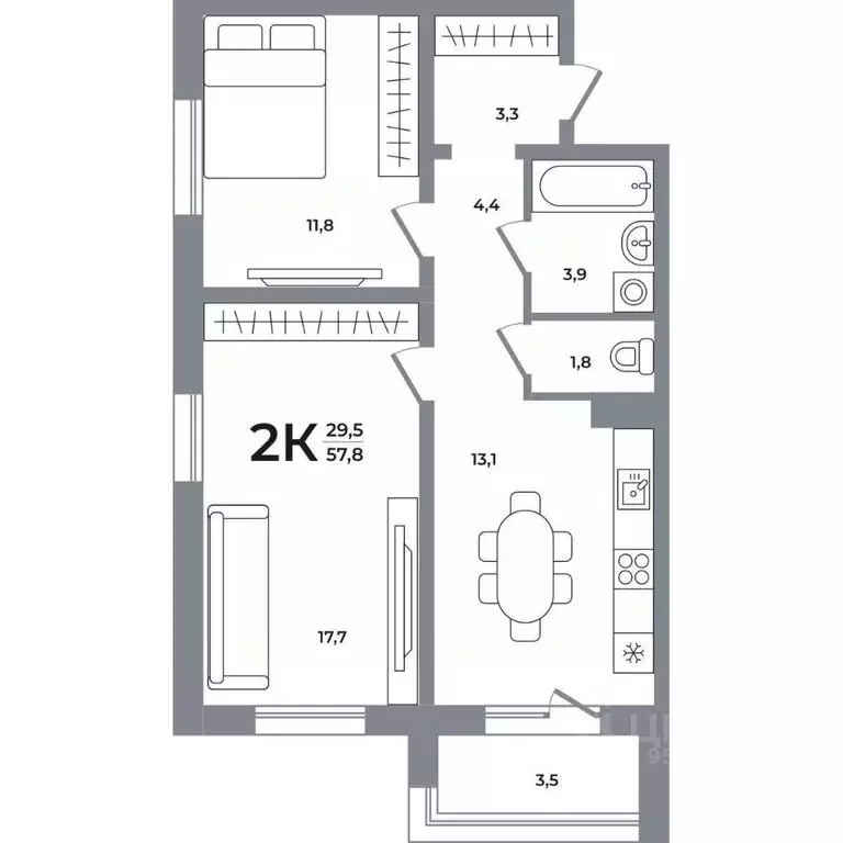 2-к кв. Новосибирская область, Новосибирск Беловежский мкр,  (57.5 м) - Фото 0