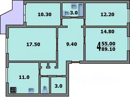 4-к кв. Москва Скобелевская ул., 1к1 (89.0 м) - Фото 2