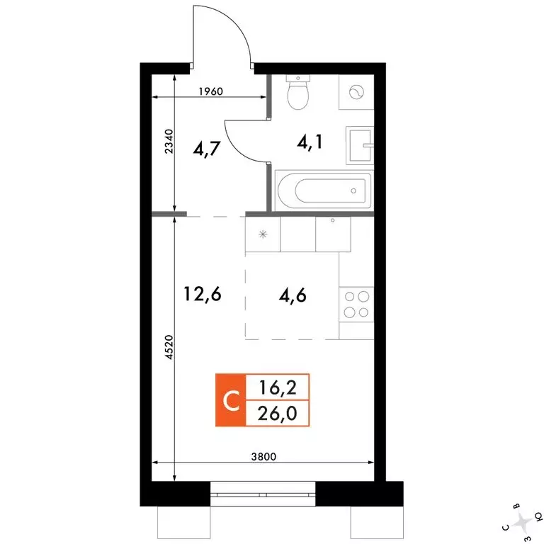 Квартира-студия: Владивосток, Первореченский район, микрорайон ... - Фото 2