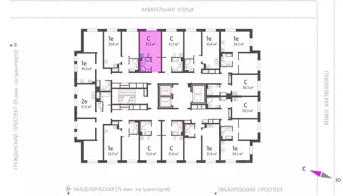 Студия Санкт-Петербург ул. Пахомовская, 12к1 (20.7 м) - Фото 1