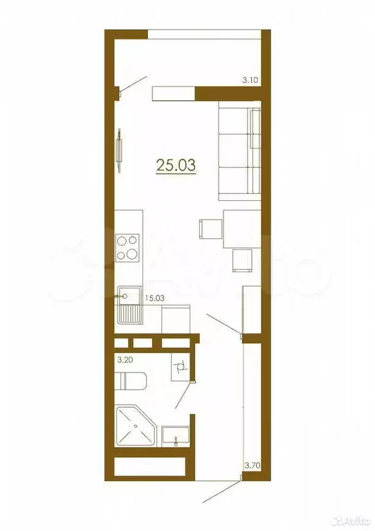 Квартира-студия, 25 м, 6/13 эт. - Фото 1
