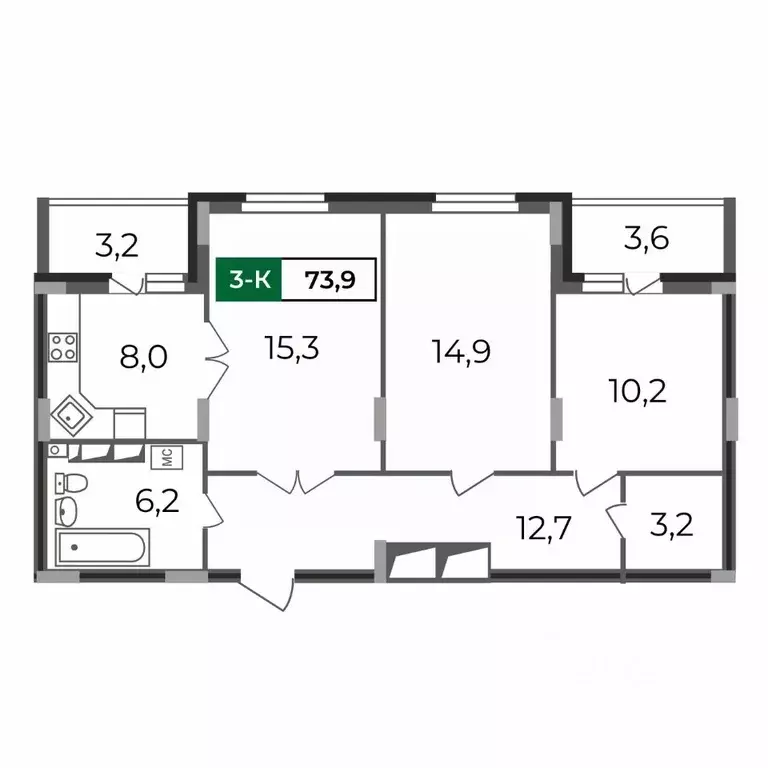 3-к кв. Владимирская область, Владимир бул. Сталинградский, 7 (73.9 м) - Фото 0