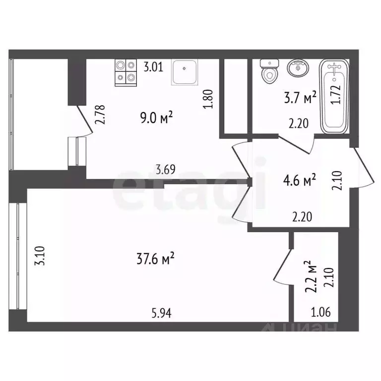 1-к кв. Москва 6-я Радиальная ул., 7/1к1 (39.7 м) - Фото 2