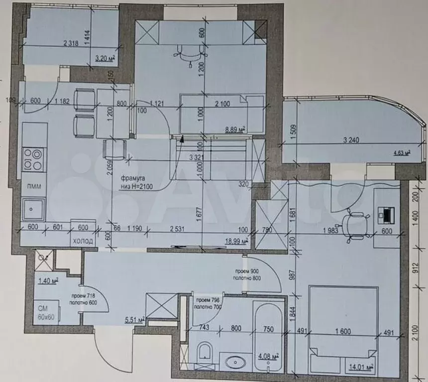 2-к. квартира, 55 м, 20/24 эт. - Фото 0