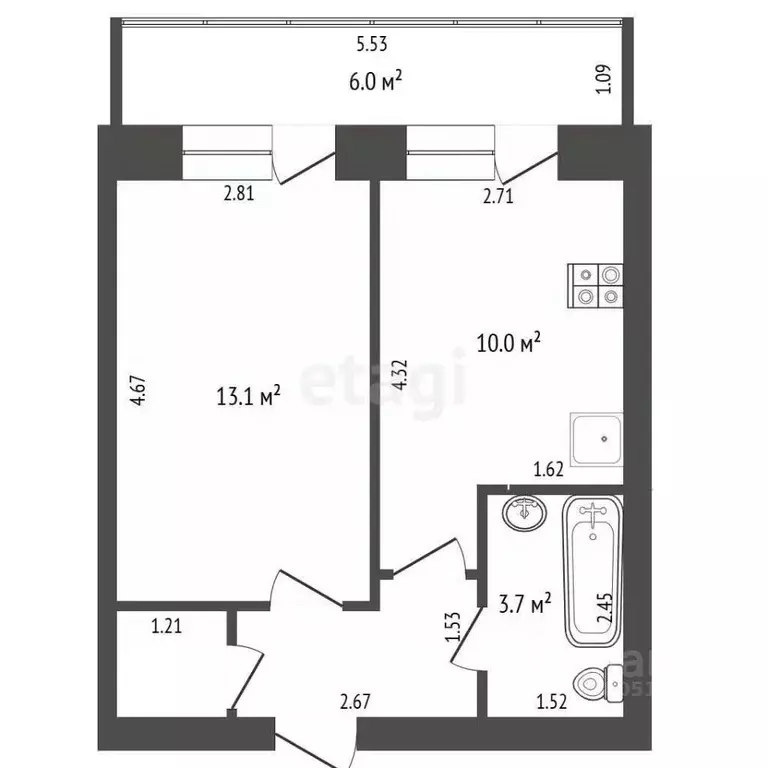 1-к кв. Ростовская область, Аксай ул. Речников, 15к4 (32.0 м) - Фото 2