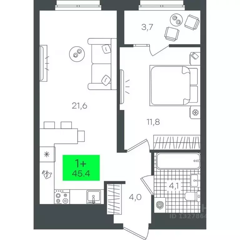 1-к кв. Тюменская область, Тюмень ул. Василия Малкова, 19 (45.43 м) - Фото 0