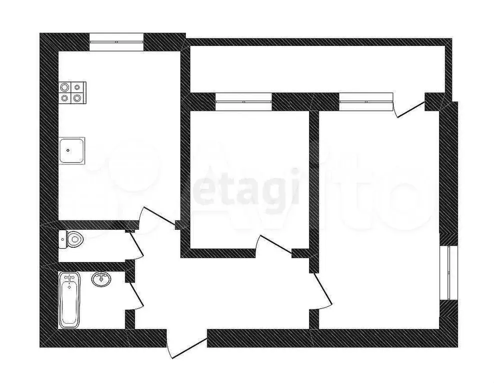 2-к. квартира, 49,4 м, 3/5 эт. - Фото 0