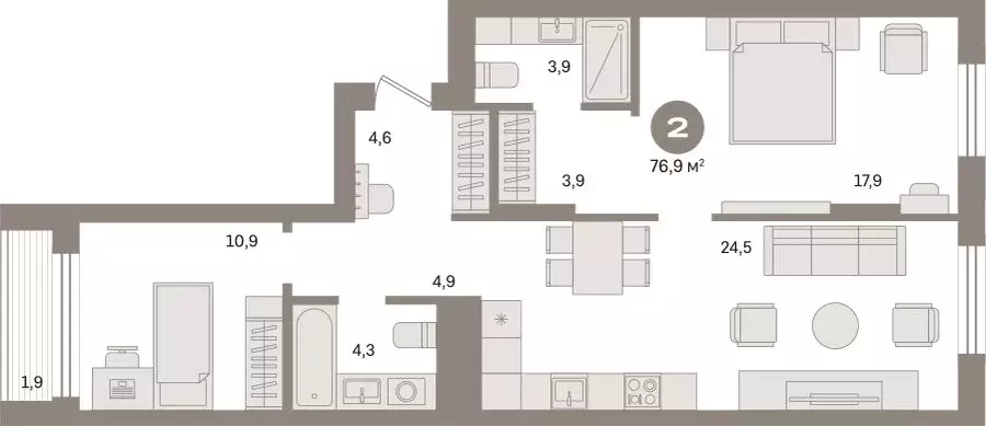 2-комнатная квартира: Екатеринбург, улица Пехотинцев, 2В (76.9 м) - Фото 1