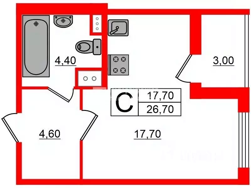 Студия Санкт-Петербург ул. Среднерогатская, 16к5 (26.7 м) - Фото 1