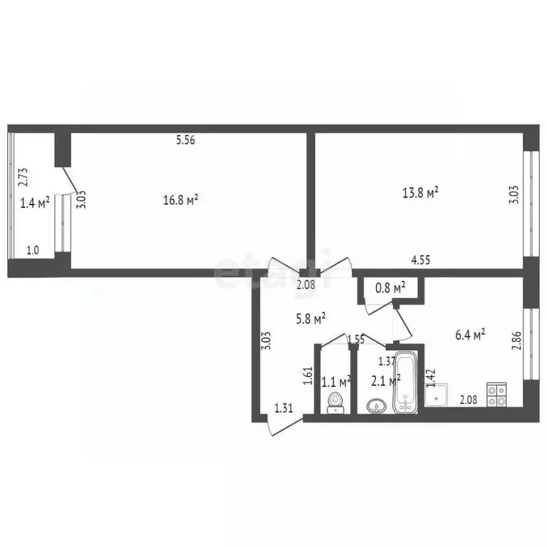 2-к кв. Мордовия, Кочкуровский район, пос. Красномайский Прудная ул., ... - Фото 2