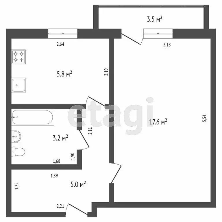 1-комнатная квартира: Ишим, улица Порфирьева, 14 (31.7 м) - Фото 1