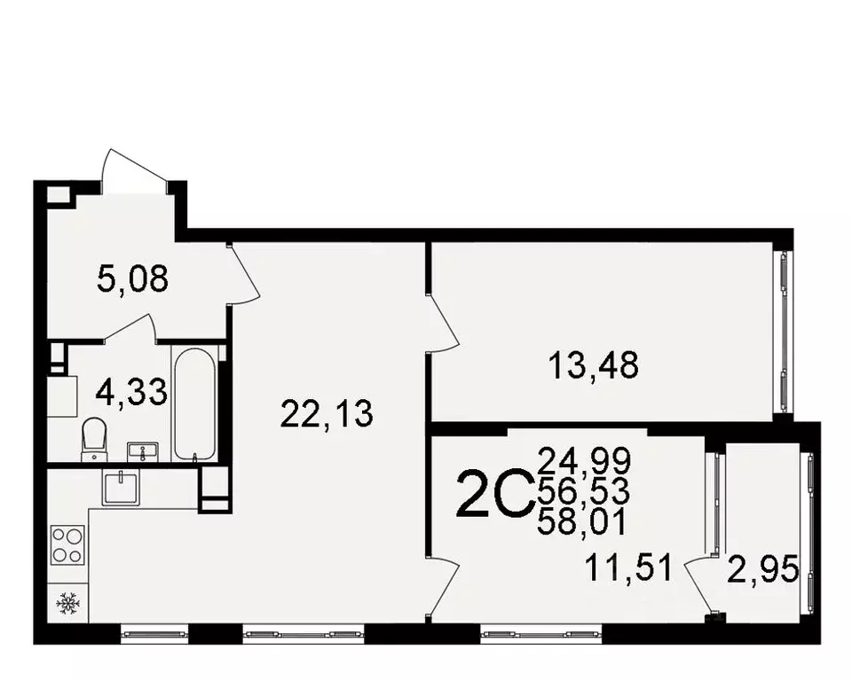 2-к кв. Тульская область, Тула  (58.01 м) - Фото 0