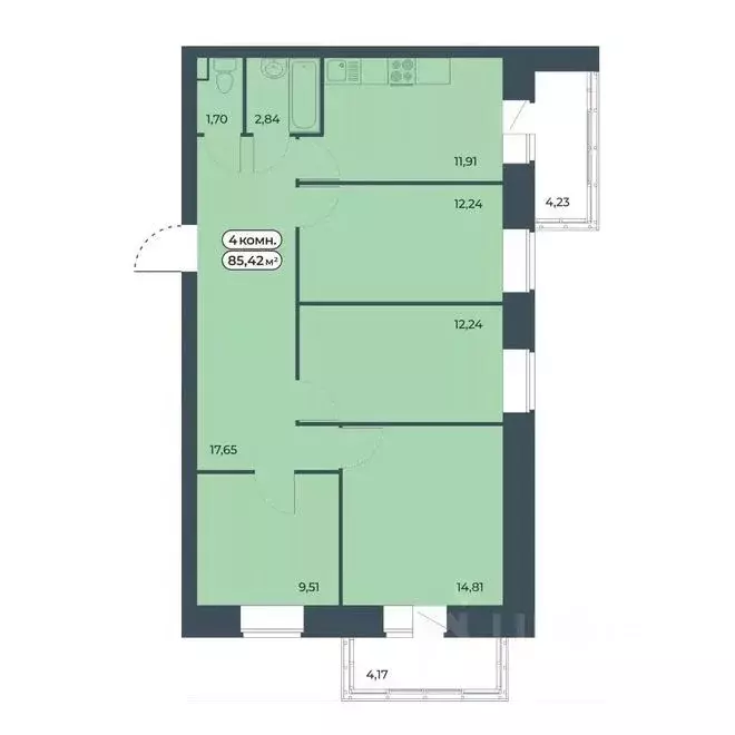 4-к кв. Красноярский край, Красноярск ул. Светлова, 12 (85.42 м) - Фото 1