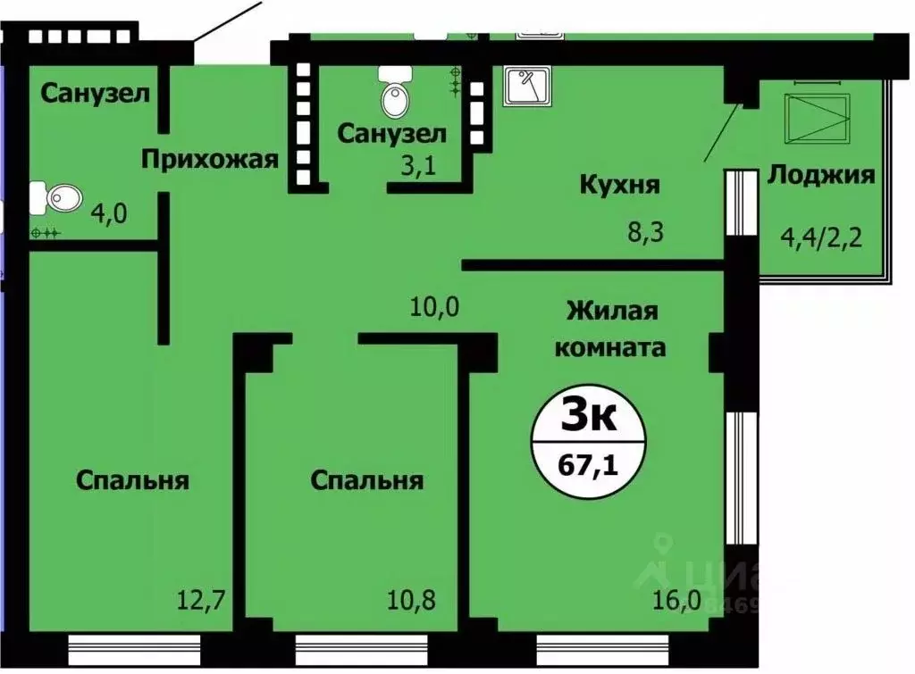 3-к кв. Красноярский край, Красноярск Лесопарковая ул., 43к1 (68.2 м) - Фото 0