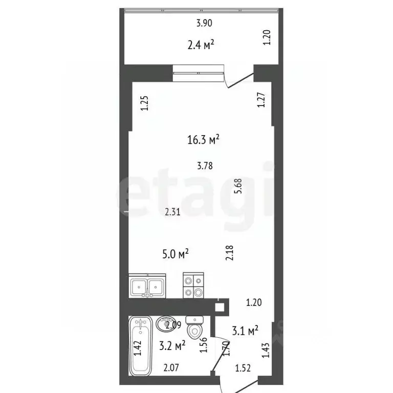 Студия Московская область, Лосино-Петровский ул. Пушкина, 8 (27.5 м) - Фото 2