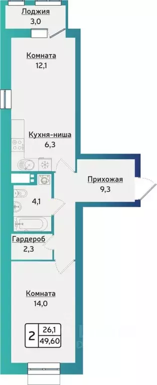 2-к кв. Удмуртия, Ижевск ул. 40 лет Победы, 121 (50.4 м) - Фото 0