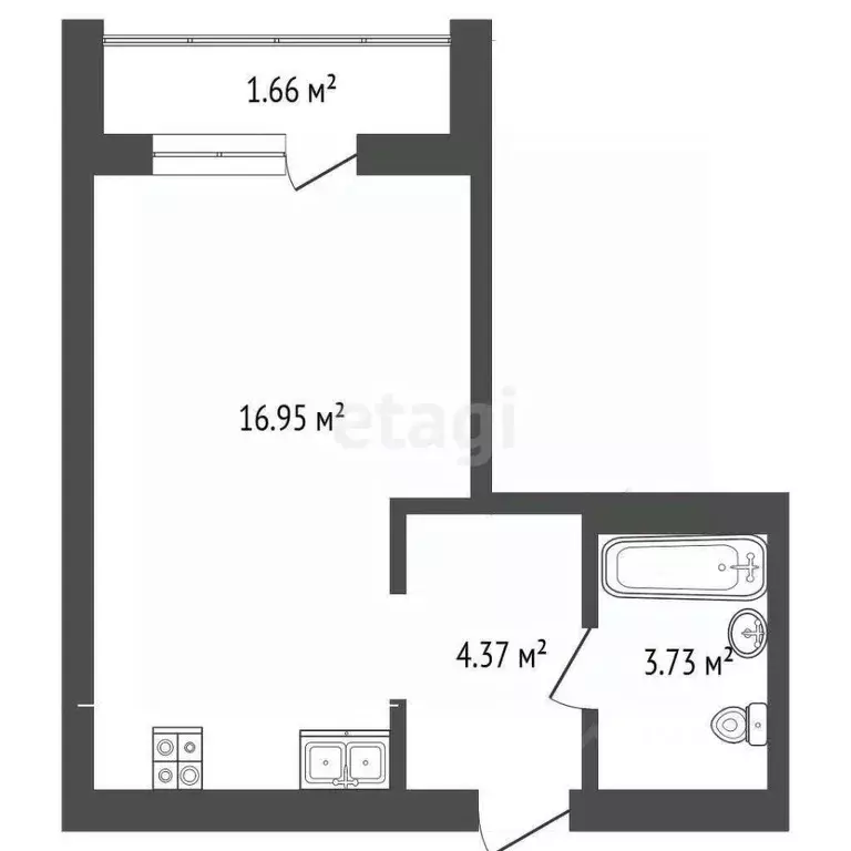 Студия Тюменская область, Тюмень ул. Василия Малкова, 12 (28.6 м) - Фото 1