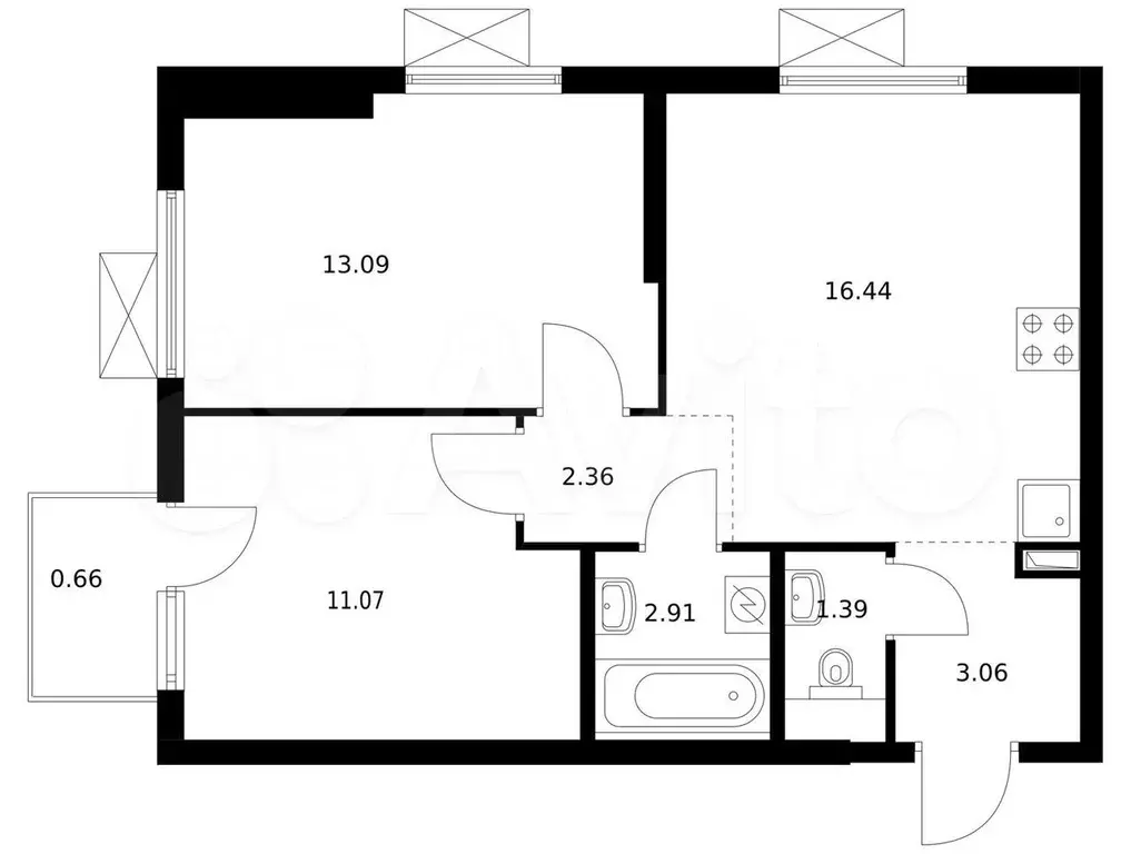 2-к. квартира, 51 м, 24/24 эт. - Фото 0