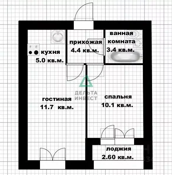 1-к кв. Башкортостан, Уфа ул. Воинов-Интернационалистов, 7 (34.7 м) - Фото 2