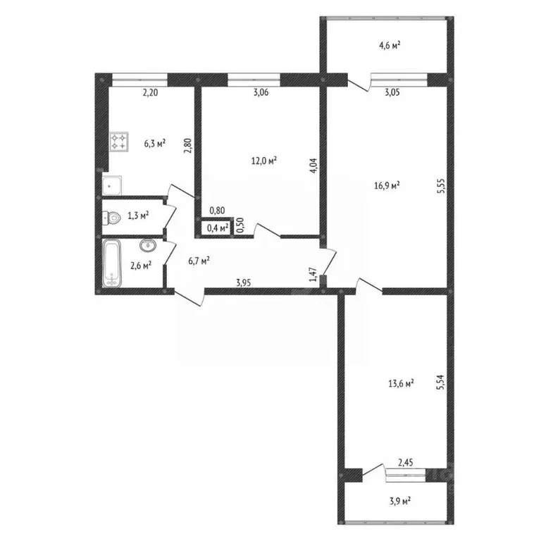 3-к кв. Башкортостан, Уфа ул. Максима Рыльского, 19 (59.8 м) - Фото 2