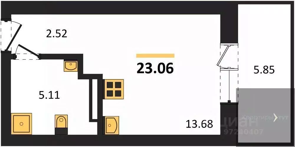 Студия Воронежская область, Воронеж Транспортная ул., 58 (23.06 м) - Фото 0
