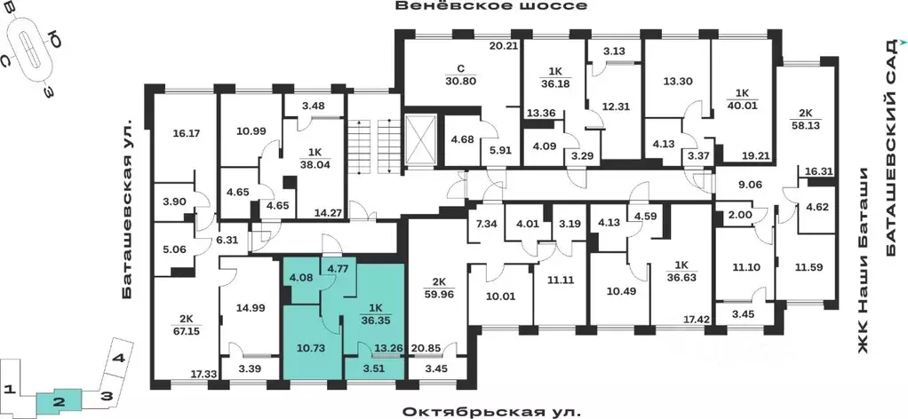 1-к кв. Тульская область, Тула Баташи Парк жилой комплекс (36.35 м) - Фото 2