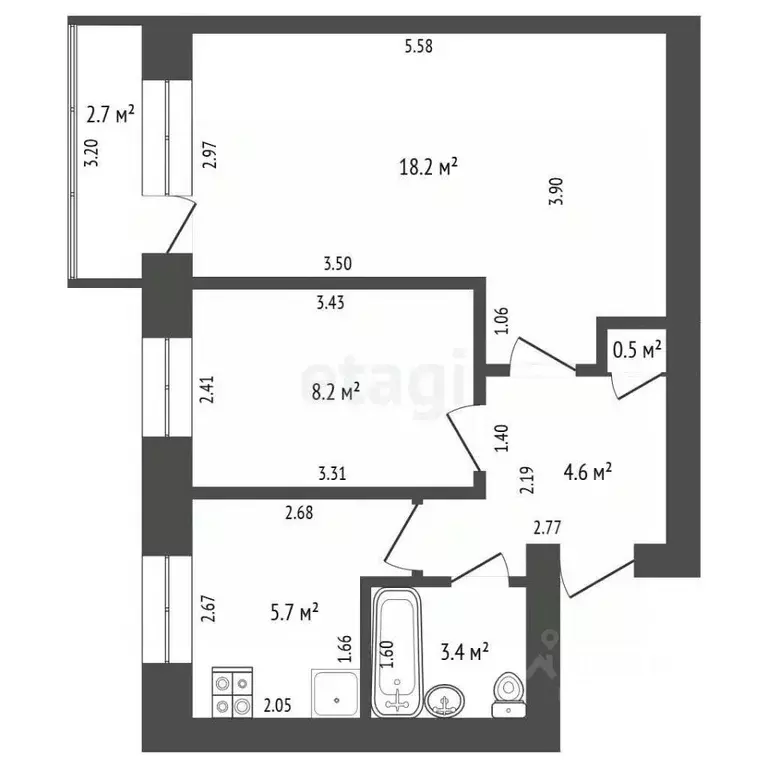 2-к кв. Башкортостан, Стерлитамак ул. Блюхера, 19 (40.6 м) - Фото 2