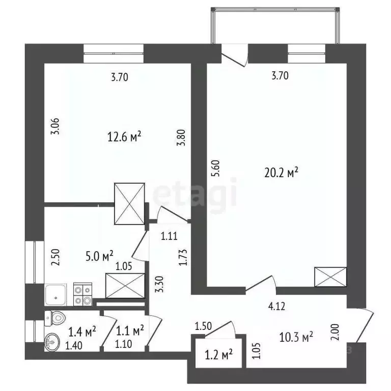 2-к кв. Архангельская область, Котлас Угольная ул., 22 (51.8 м) - Фото 1