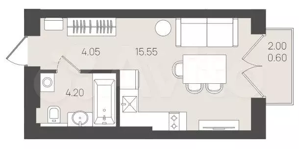 Квартира-студия, 23,8 м, 5/5 эт. - Фото 1