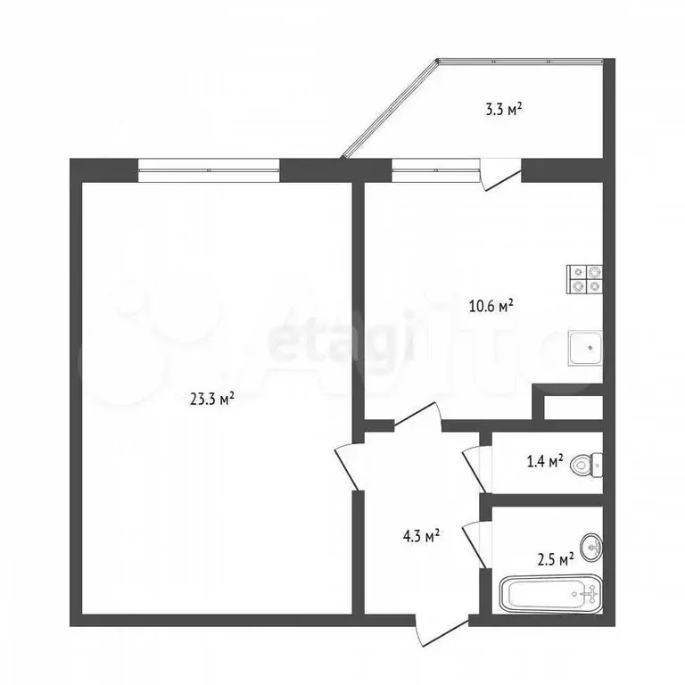 1-к. квартира, 42,4 м, 9/10 эт. - Фото 0