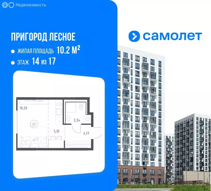 Квартира-студия: посёлок городского типа Мисайлово, микрорайон ... - Фото 2