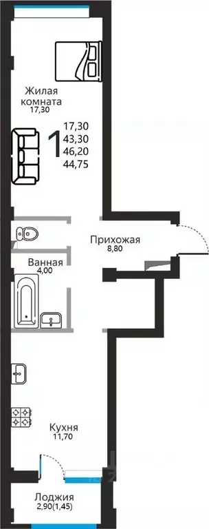 1-к кв. Ставропольский край, Ессентуки ул. Фридриха Энгельса, 53 ... - Фото 1