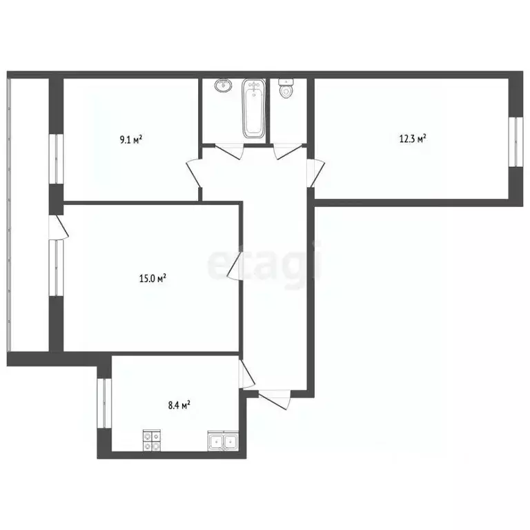 3-к кв. Вологодская область, Вологда Молодежная ул., 15А (63.4 м) - Фото 1