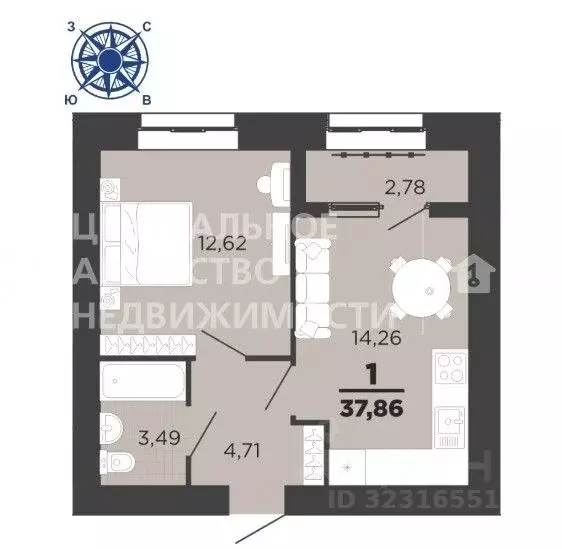 1-к кв. Рязанская область, Рязань ул. Семчинская, 9 (40.64 м) - Фото 1