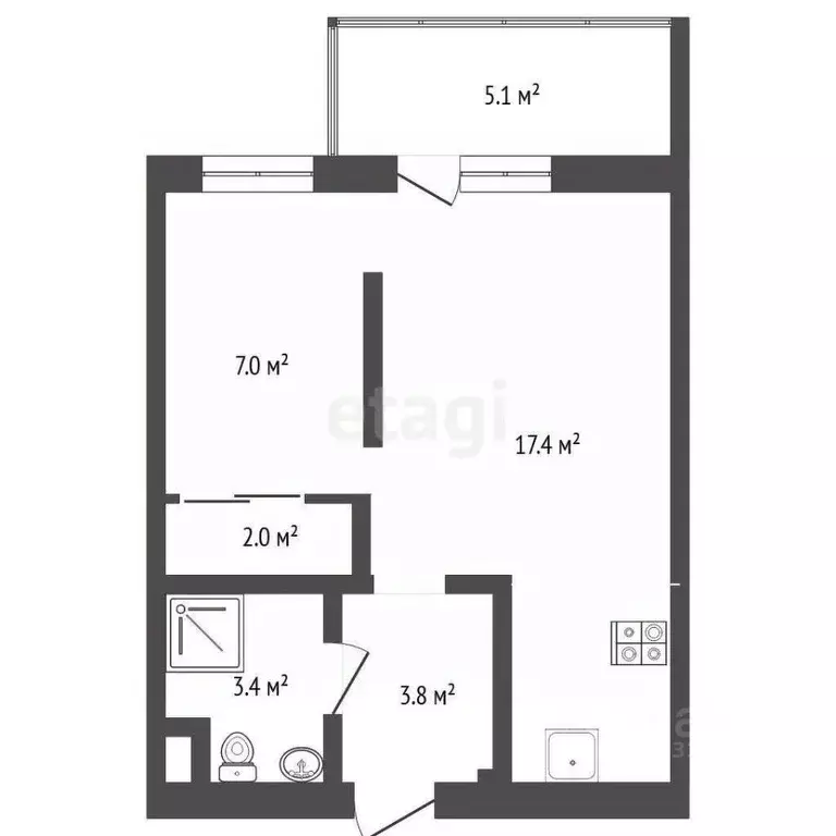 Студия Тюменская область, Тюмень Профсоюзная ул., 49 (31.0 м) - Фото 1
