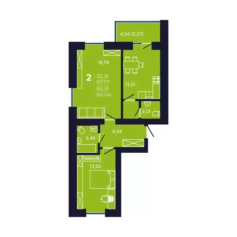 2-комнатная квартира: Уфа, улица Михаила Зайцева, 8 (59.9 м) - Фото 1