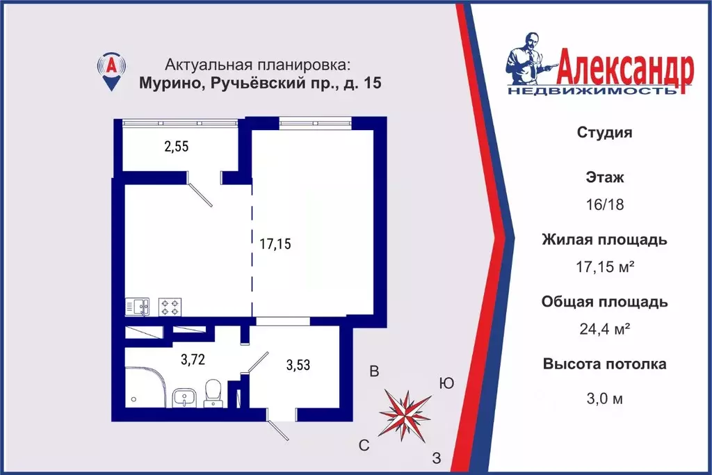 Студия Ленинградская область, Мурино Всеволожский район, просп. ... - Фото 1