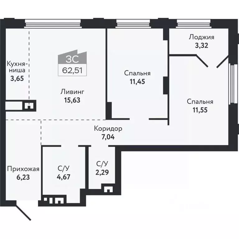 3-к кв. Томская область, Томск Черемошники мкр, ул. Бердская, 14/3 ... - Фото 2