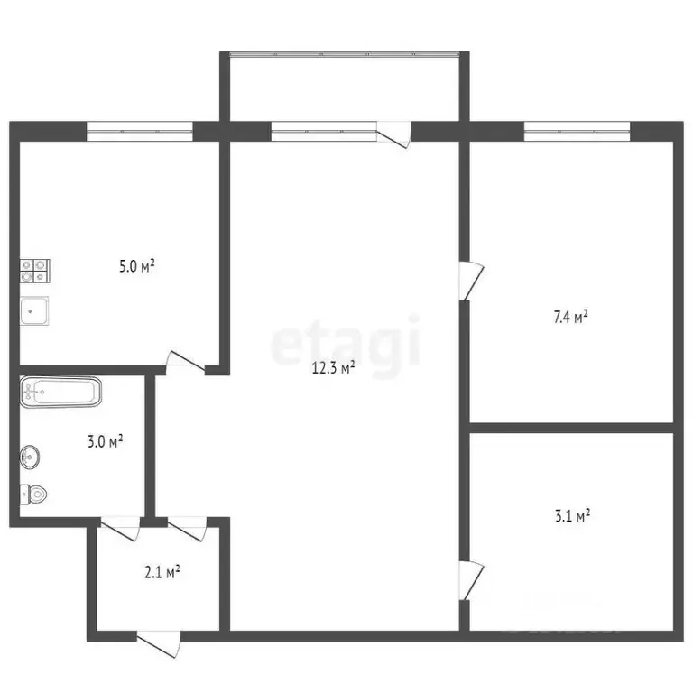 2-к кв. Брянская область, Брянск Красноармейская ул., 97 (41.9 м) - Фото 1