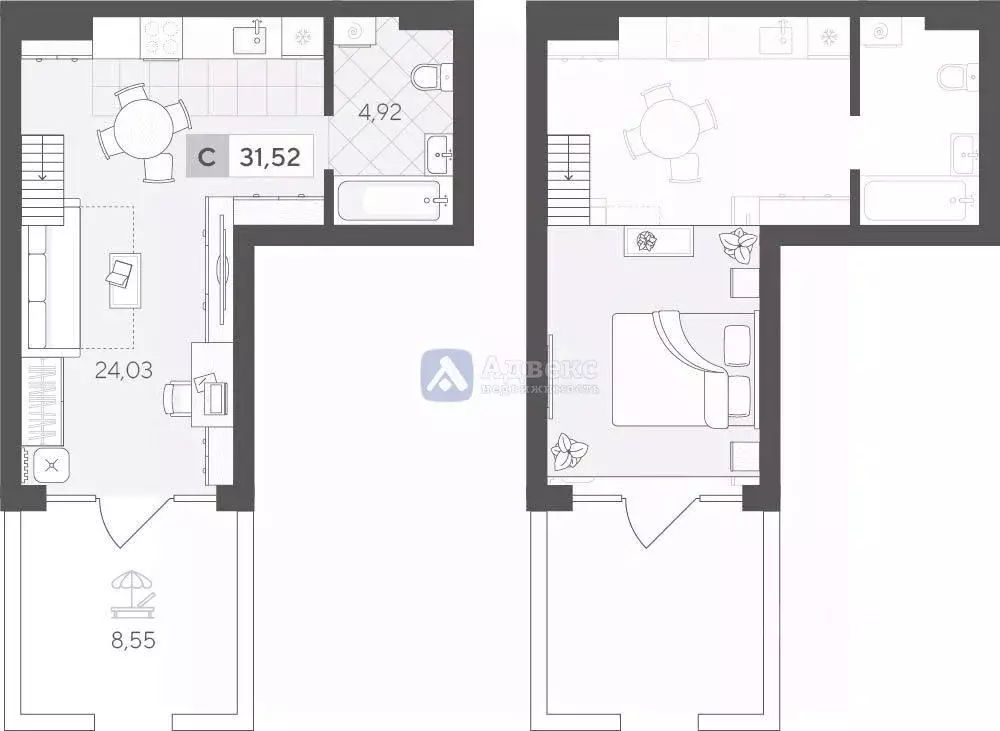 Студия Тюменская область, Тюмень ул. Сергея Корепанова, 34 (37.5 м) - Фото 2