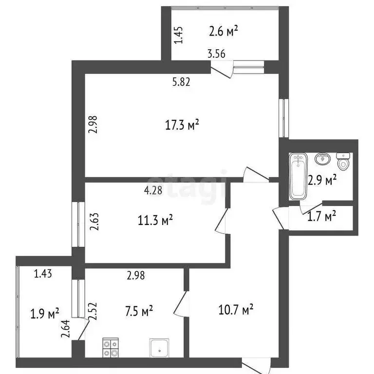 2-комнатная квартира: Альметьевск, проспект Строителей, 55А (51.4 м) - Фото 1