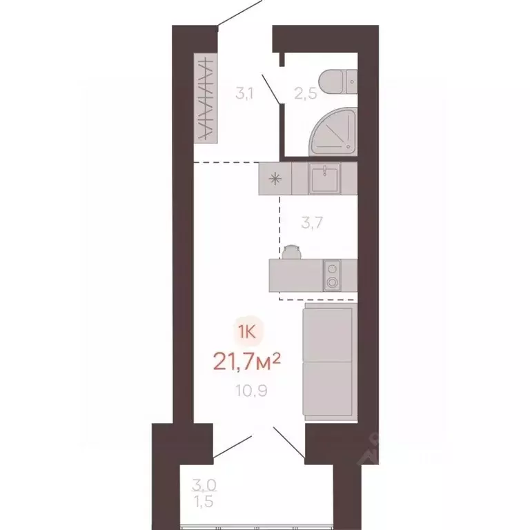 1-к кв. Алтайский край, Новоалтайск ул. Южсиба, 52А (21.7 м) - Фото 1