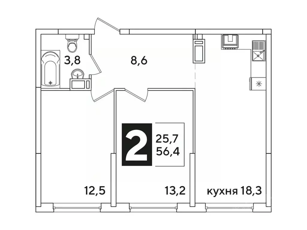 2-к кв. Краснодарский край, Краснодар Самолет-6 жилой комплекс (55.5 ... - Фото 1